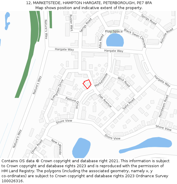 12, MARKETSTEDE, HAMPTON HARGATE, PETERBOROUGH, PE7 8FA: Location map and indicative extent of plot