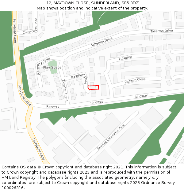 12, MAYDOWN CLOSE, SUNDERLAND, SR5 3DZ: Location map and indicative extent of plot