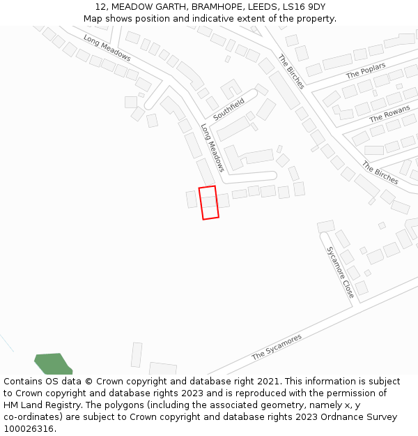 12, MEADOW GARTH, BRAMHOPE, LEEDS, LS16 9DY: Location map and indicative extent of plot