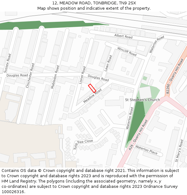 12, MEADOW ROAD, TONBRIDGE, TN9 2SX: Location map and indicative extent of plot