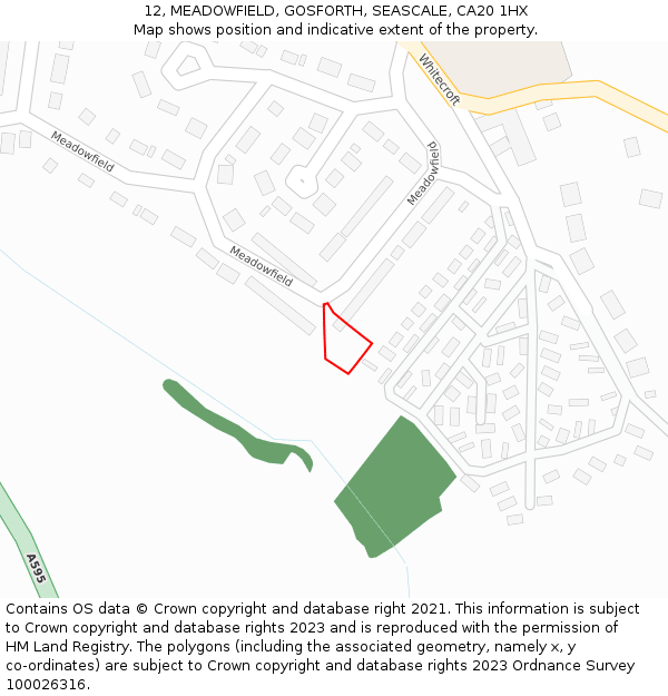 12, MEADOWFIELD, GOSFORTH, SEASCALE, CA20 1HX: Location map and indicative extent of plot