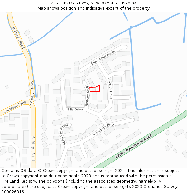 12, MELBURY MEWS, NEW ROMNEY, TN28 8XD: Location map and indicative extent of plot