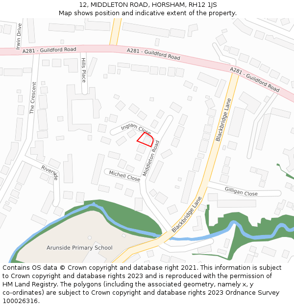 12, MIDDLETON ROAD, HORSHAM, RH12 1JS: Location map and indicative extent of plot