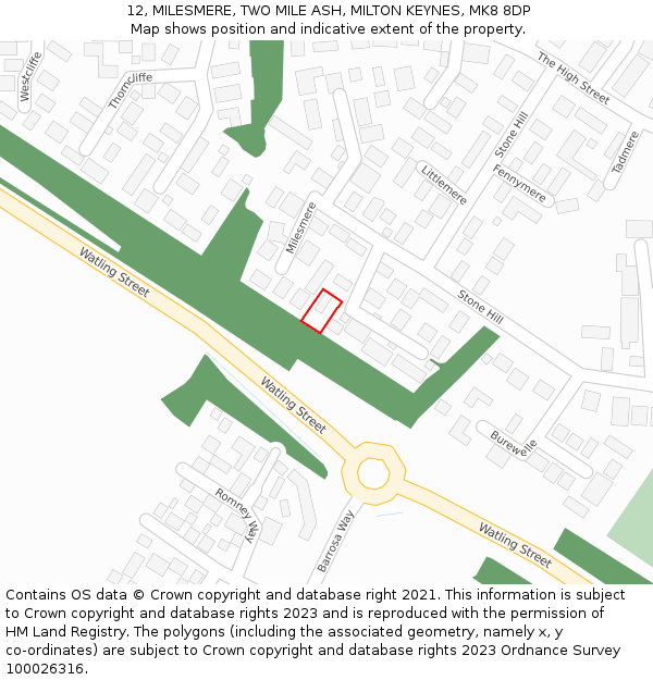 12, MILESMERE, TWO MILE ASH, MILTON KEYNES, MK8 8DP: Location map and indicative extent of plot