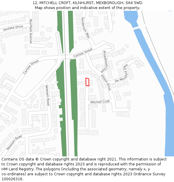 12, MITCHELL CROFT, KILNHURST, MEXBOROUGH, S64 5WD: Location map and indicative extent of plot