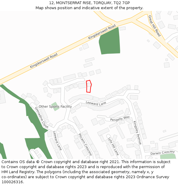 12, MONTSERRAT RISE, TORQUAY, TQ2 7GP: Location map and indicative extent of plot