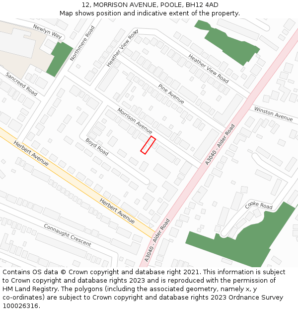 12, MORRISON AVENUE, POOLE, BH12 4AD: Location map and indicative extent of plot