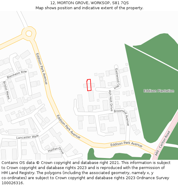 12, MORTON GROVE, WORKSOP, S81 7QS: Location map and indicative extent of plot