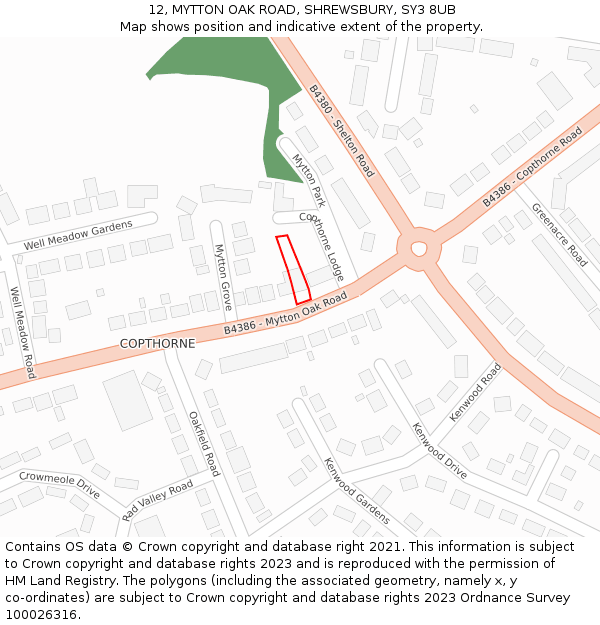 12, MYTTON OAK ROAD, SHREWSBURY, SY3 8UB: Location map and indicative extent of plot