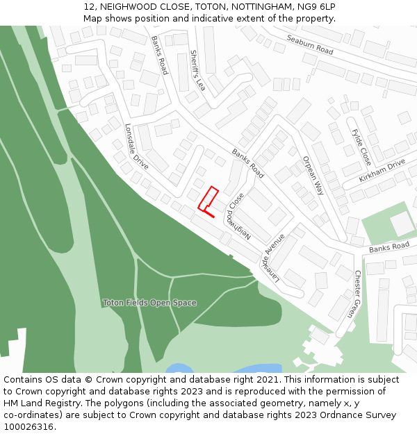 12, NEIGHWOOD CLOSE, TOTON, NOTTINGHAM, NG9 6LP: Location map and indicative extent of plot