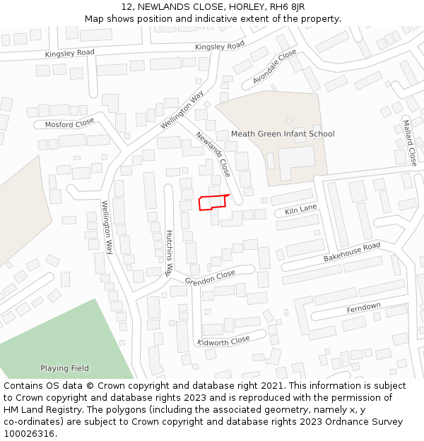 12, NEWLANDS CLOSE, HORLEY, RH6 8JR: Location map and indicative extent of plot