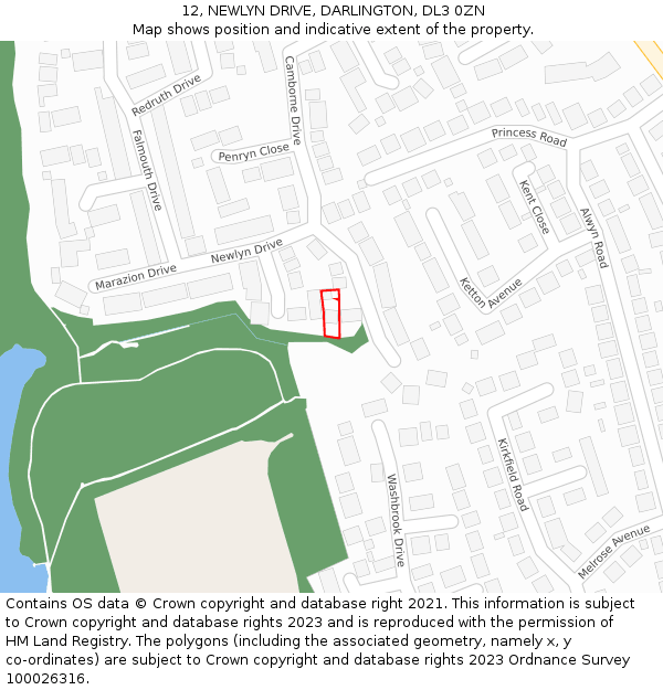 12, NEWLYN DRIVE, DARLINGTON, DL3 0ZN: Location map and indicative extent of plot