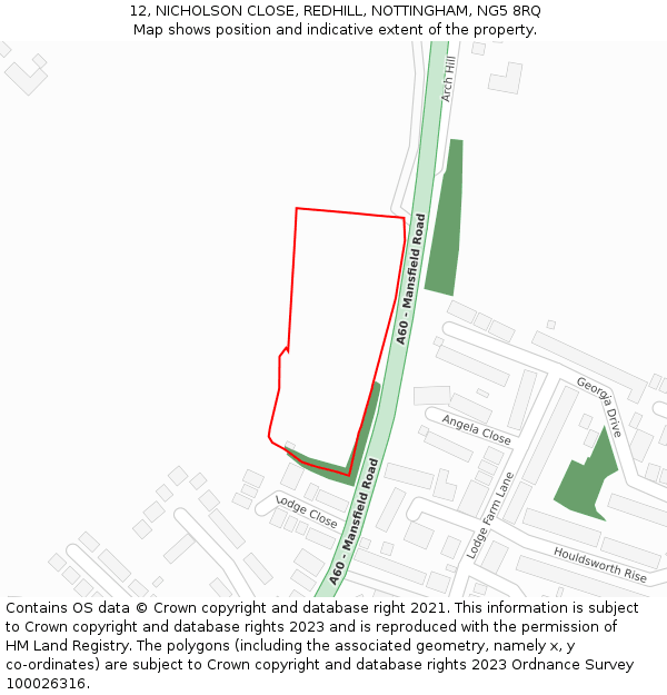 12, NICHOLSON CLOSE, REDHILL, NOTTINGHAM, NG5 8RQ: Location map and indicative extent of plot