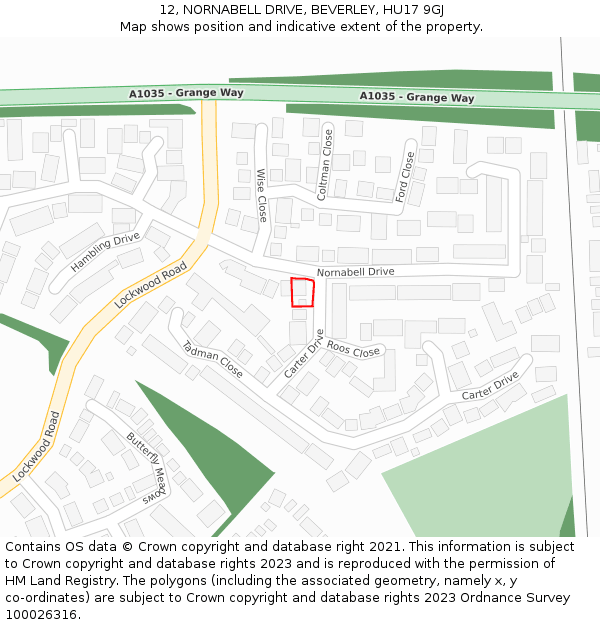 12, NORNABELL DRIVE, BEVERLEY, HU17 9GJ: Location map and indicative extent of plot