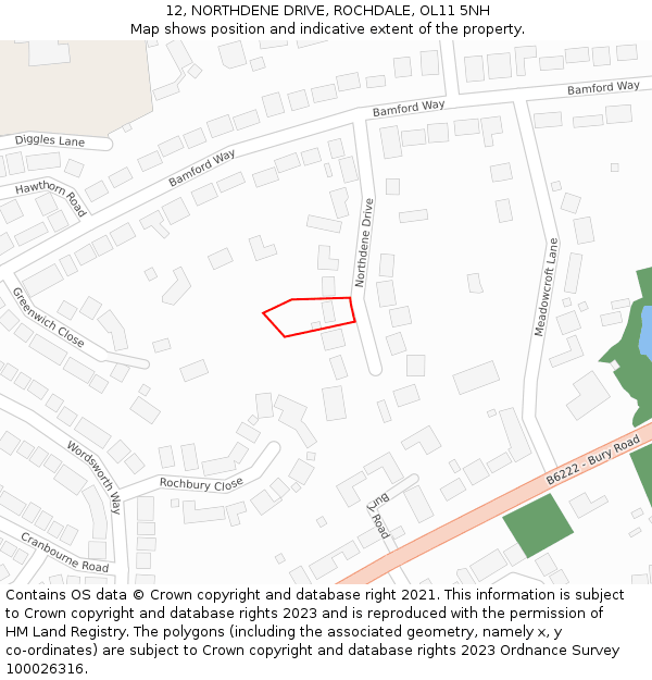 12, NORTHDENE DRIVE, ROCHDALE, OL11 5NH: Location map and indicative extent of plot