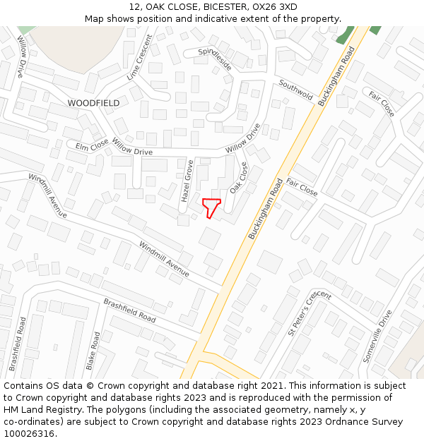 12, OAK CLOSE, BICESTER, OX26 3XD: Location map and indicative extent of plot