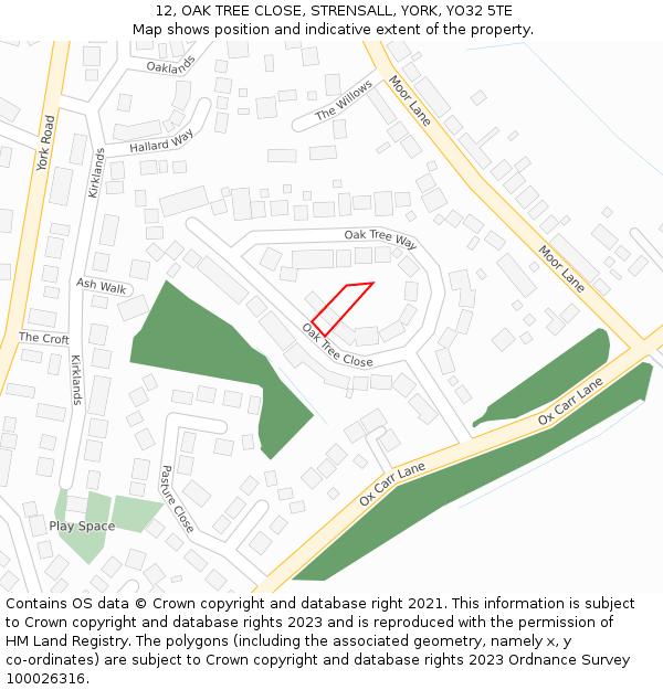 12, OAK TREE CLOSE, STRENSALL, YORK, YO32 5TE: Location map and indicative extent of plot