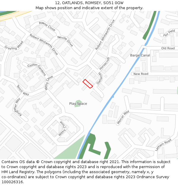 12, OATLANDS, ROMSEY, SO51 0GW: Location map and indicative extent of plot