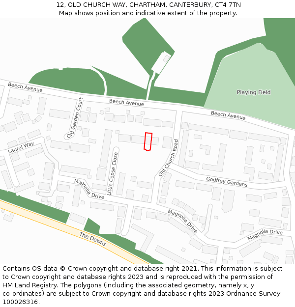 12, OLD CHURCH WAY, CHARTHAM, CANTERBURY, CT4 7TN: Location map and indicative extent of plot