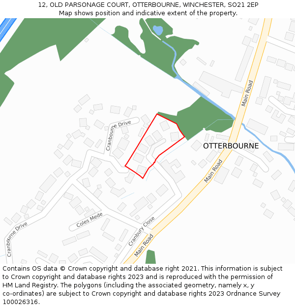 12, OLD PARSONAGE COURT, OTTERBOURNE, WINCHESTER, SO21 2EP: Location map and indicative extent of plot