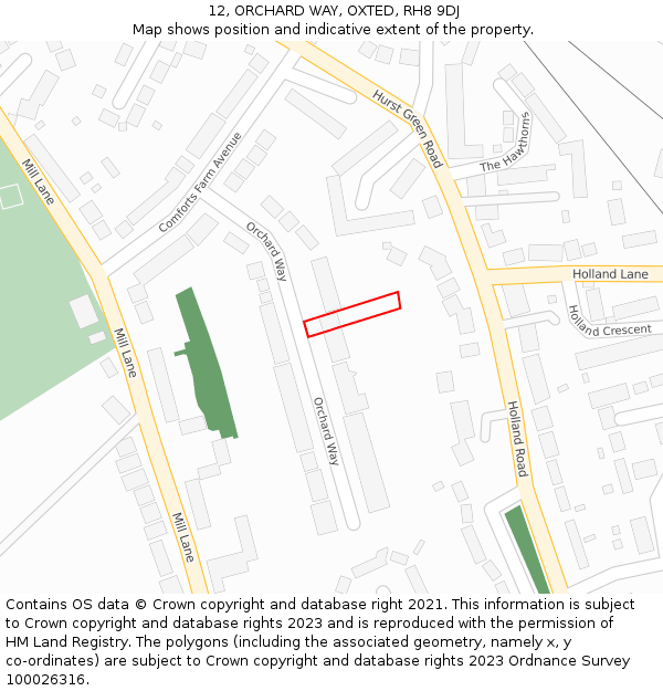 12, ORCHARD WAY, OXTED, RH8 9DJ: Location map and indicative extent of plot