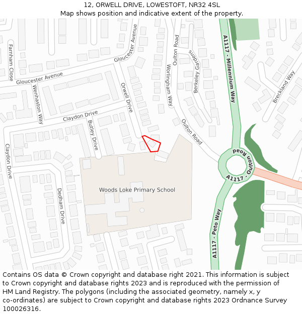 12, ORWELL DRIVE, LOWESTOFT, NR32 4SL: Location map and indicative extent of plot