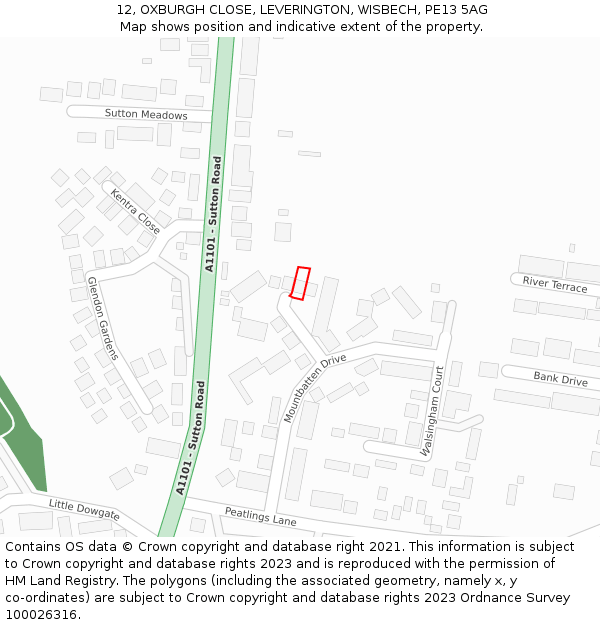 12, OXBURGH CLOSE, LEVERINGTON, WISBECH, PE13 5AG: Location map and indicative extent of plot