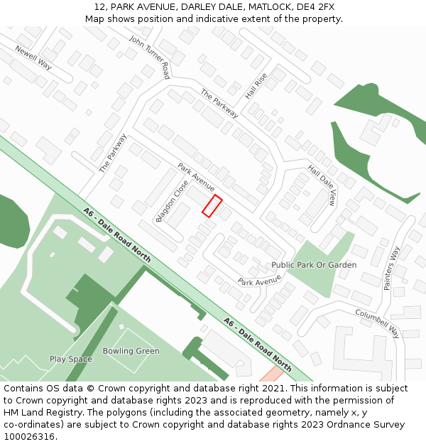 12, PARK AVENUE, DARLEY DALE, MATLOCK, DE4 2FX: Location map and indicative extent of plot