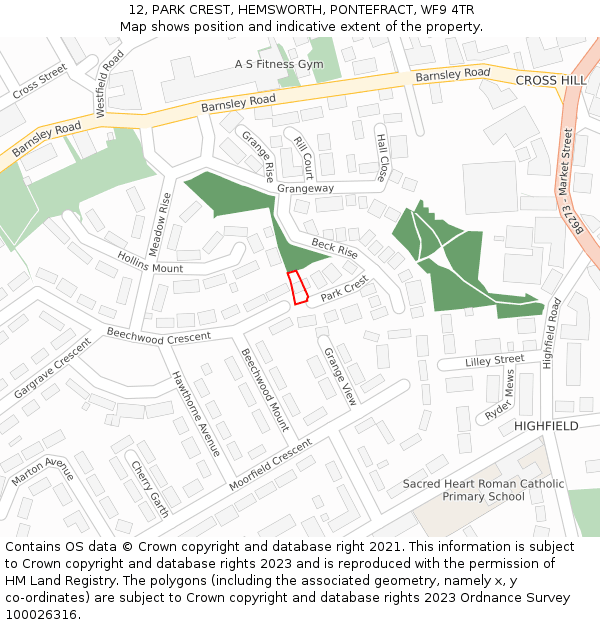 12, PARK CREST, HEMSWORTH, PONTEFRACT, WF9 4TR: Location map and indicative extent of plot