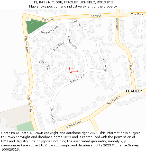 12, PASKIN CLOSE, FRADLEY, LICHFIELD, WS13 8NZ: Location map and indicative extent of plot