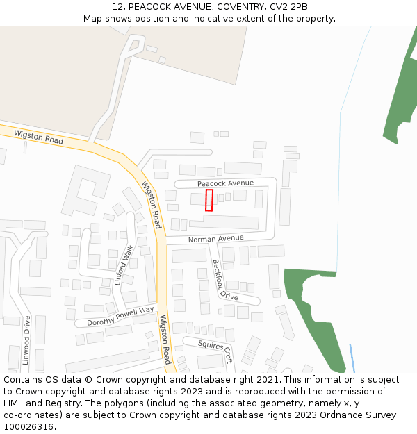 12, PEACOCK AVENUE, COVENTRY, CV2 2PB: Location map and indicative extent of plot