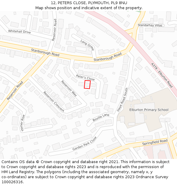 12, PETERS CLOSE, PLYMOUTH, PL9 8NU: Location map and indicative extent of plot