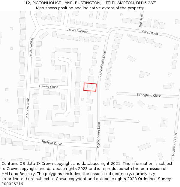 12, PIGEONHOUSE LANE, RUSTINGTON, LITTLEHAMPTON, BN16 2AZ: Location map and indicative extent of plot