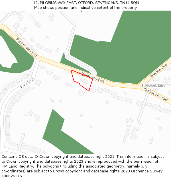 12, PILGRIMS WAY EAST, OTFORD, SEVENOAKS, TN14 5QN: Location map and indicative extent of plot