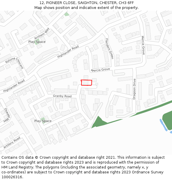 12, PIONEER CLOSE, SAIGHTON, CHESTER, CH3 6FF: Location map and indicative extent of plot