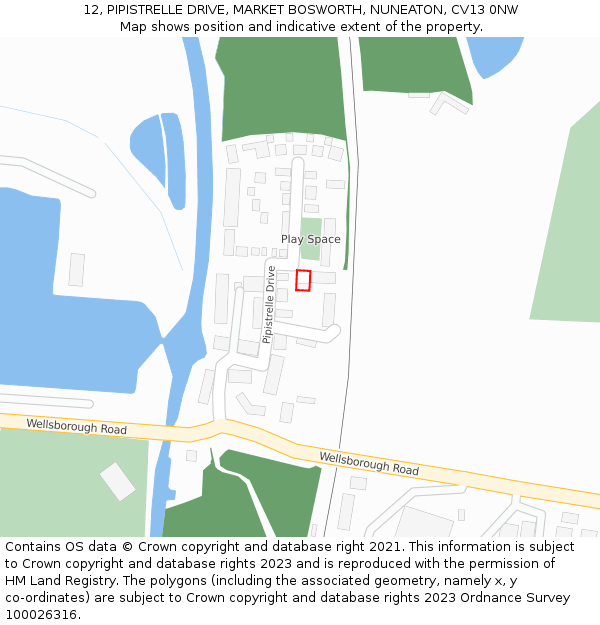 12, PIPISTRELLE DRIVE, MARKET BOSWORTH, NUNEATON, CV13 0NW: Location map and indicative extent of plot