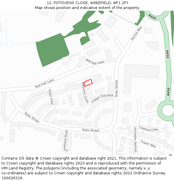 12, POTOVENS CLOSE, WAKEFIELD, WF1 2FY: Location map and indicative extent of plot