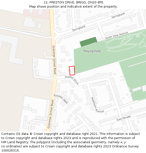 12, PRESTON DRIVE, BRIGG, DN20 8PE: Location map and indicative extent of plot