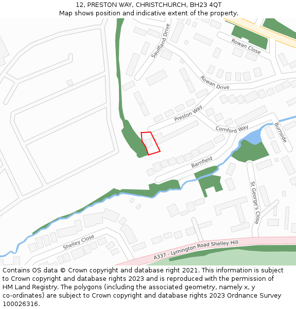 12, PRESTON WAY, CHRISTCHURCH, BH23 4QT: Location map and indicative extent of plot