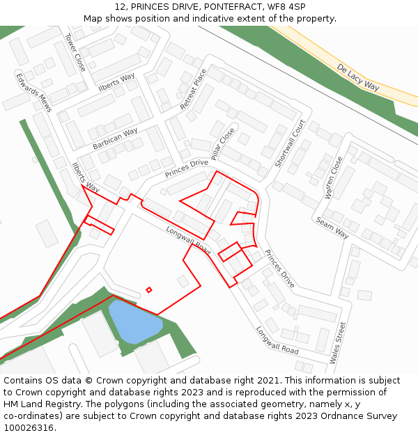 12, PRINCES DRIVE, PONTEFRACT, WF8 4SP: Location map and indicative extent of plot