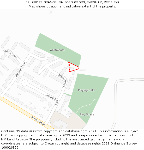 12, PRIORS GRANGE, SALFORD PRIORS, EVESHAM, WR11 8XP: Location map and indicative extent of plot