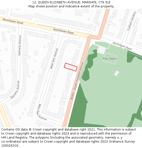 12, QUEEN ELIZABETH AVENUE, MARGATE, CT9 3LE: Location map and indicative extent of plot