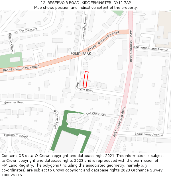 12, RESERVOIR ROAD, KIDDERMINSTER, DY11 7AP: Location map and indicative extent of plot