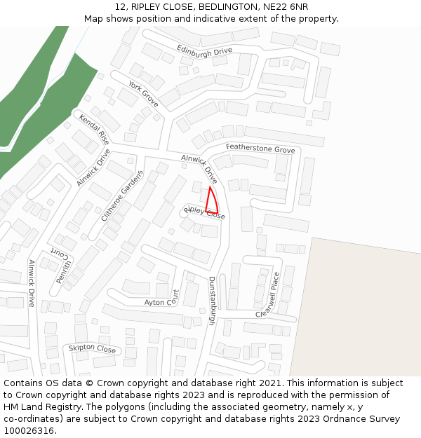 12, RIPLEY CLOSE, BEDLINGTON, NE22 6NR: Location map and indicative extent of plot