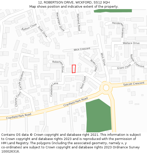 12, ROBERTSON DRIVE, WICKFORD, SS12 9QH: Location map and indicative extent of plot