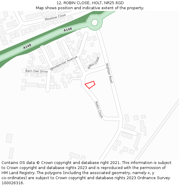 12, ROBIN CLOSE, HOLT, NR25 6GD: Location map and indicative extent of plot