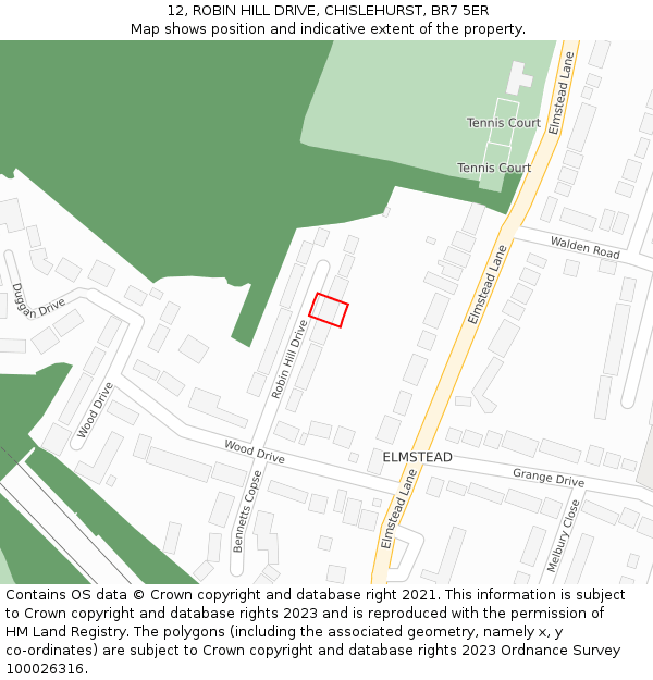 12, ROBIN HILL DRIVE, CHISLEHURST, BR7 5ER: Location map and indicative extent of plot