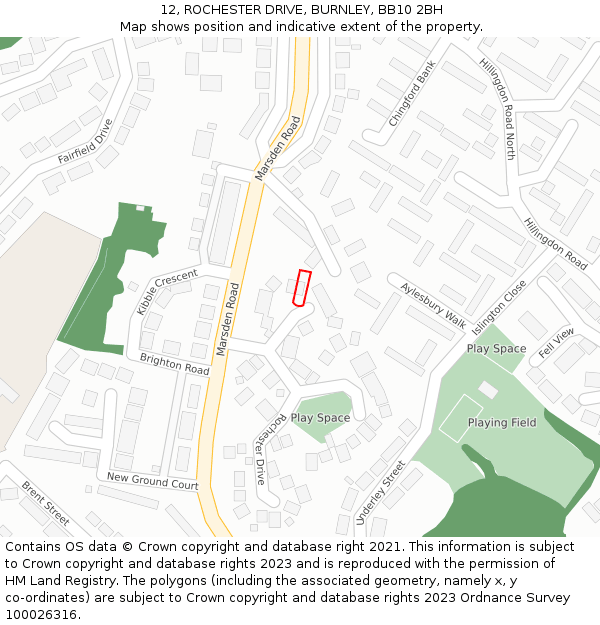 12, ROCHESTER DRIVE, BURNLEY, BB10 2BH: Location map and indicative extent of plot