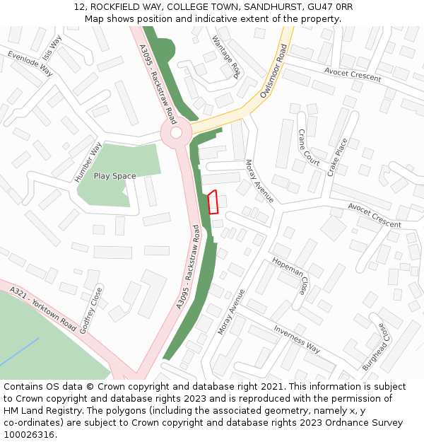 12, ROCKFIELD WAY, COLLEGE TOWN, SANDHURST, GU47 0RR: Location map and indicative extent of plot