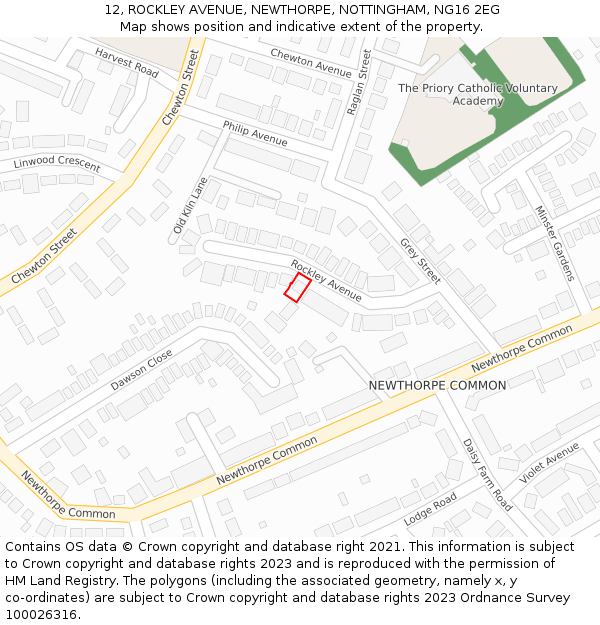 12, ROCKLEY AVENUE, NEWTHORPE, NOTTINGHAM, NG16 2EG: Location map and indicative extent of plot